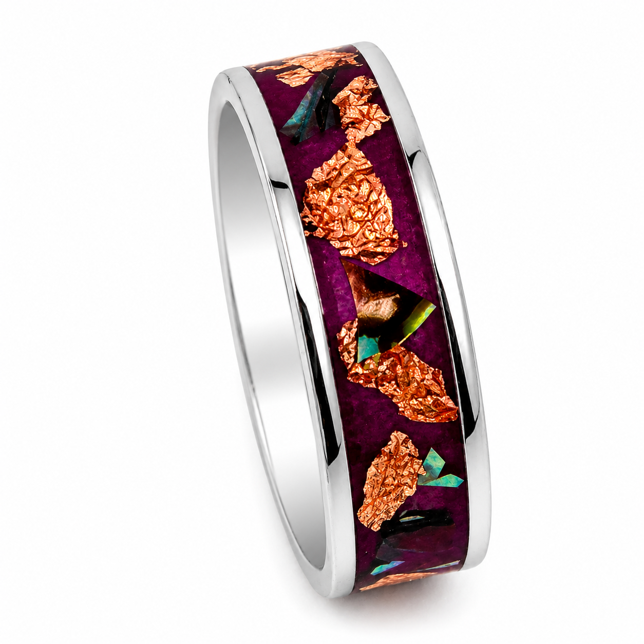 "Eloise" — Purple Lacquer, Abalone & Copper Flake Ring, 6mm — Designer's Own