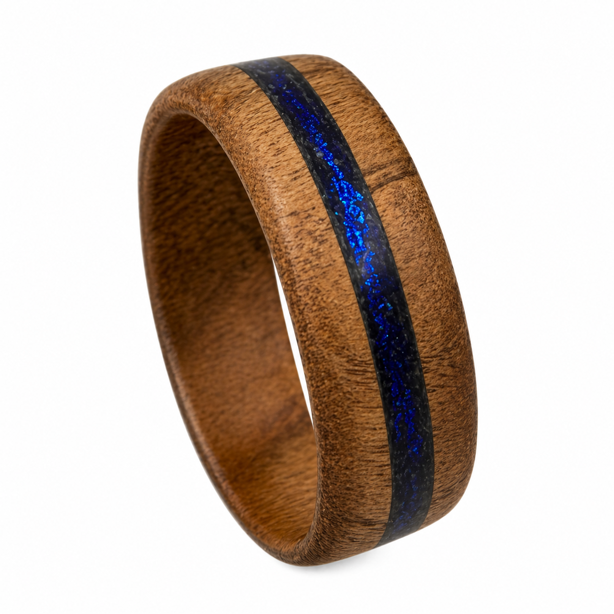 "Specter" — Spalted Maple & Blue Spectre Chameleon Flake Ring, 8mm