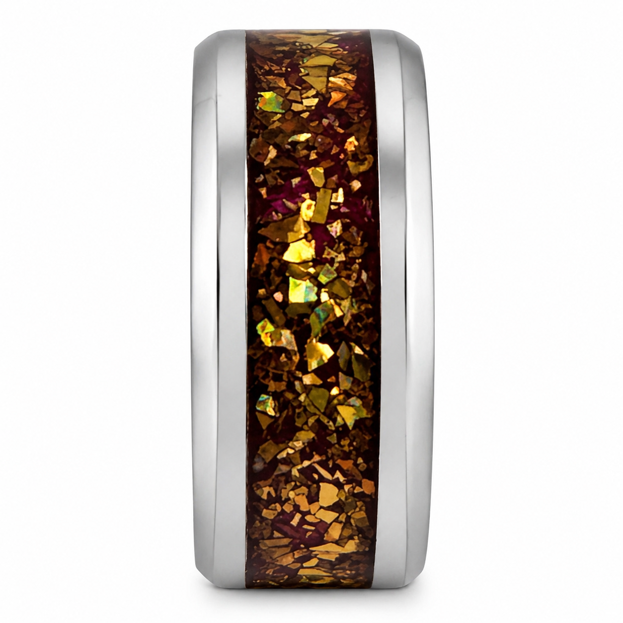"Solstice" — Red Lacquer & Green Gold Glitter Inlay Band, 8mm