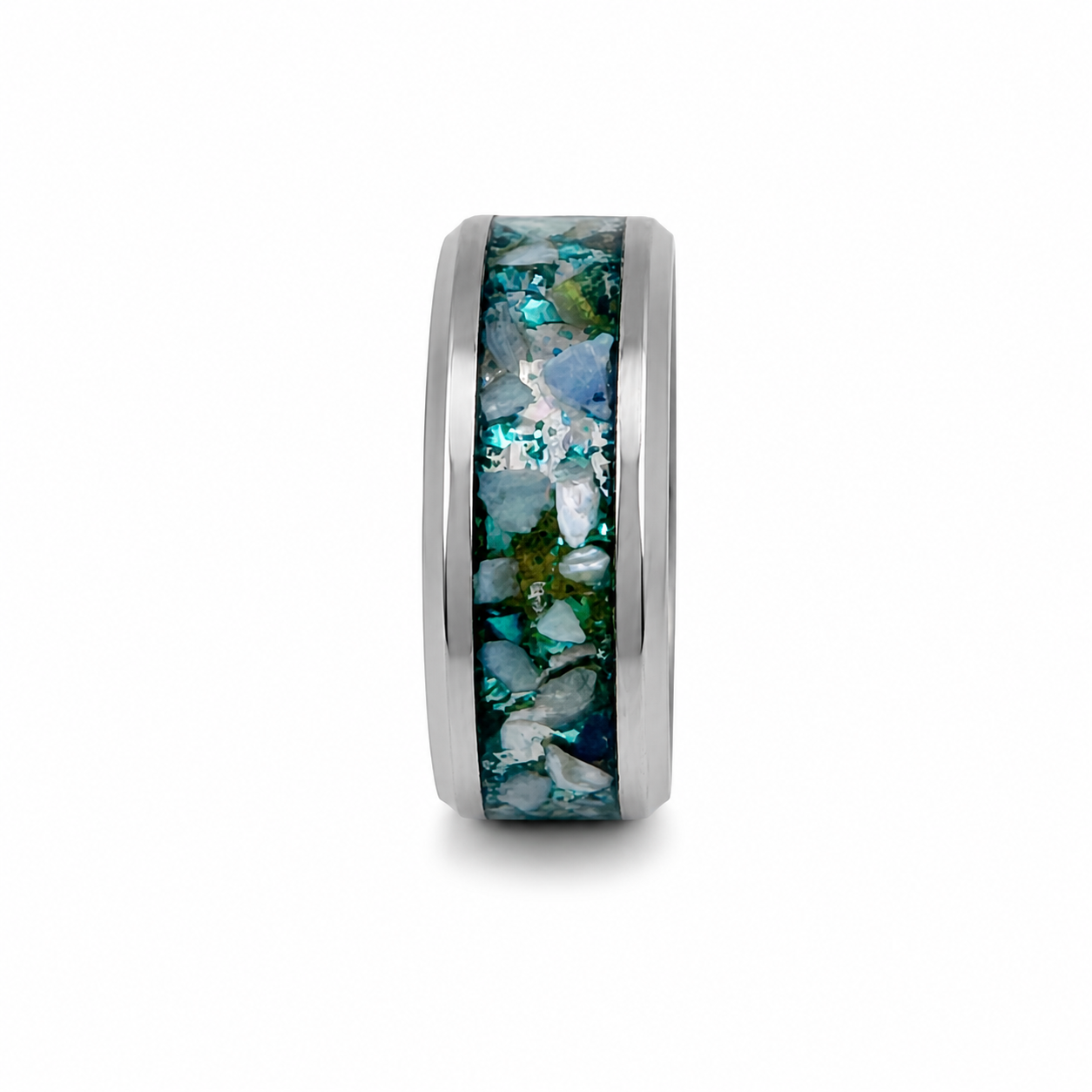 "Lagoon" — Paua Abalone & Light Green Sparkle Base Inlay Band, 8mm