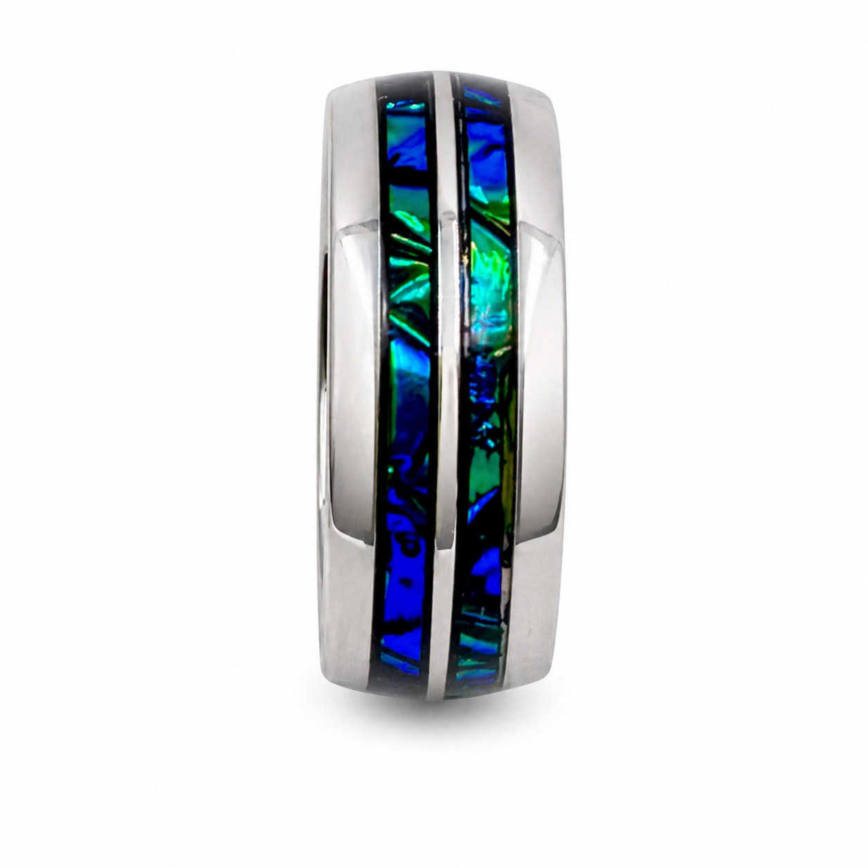 "Abyss" — Dual Black Sea Dichrolam Inlay Ring, 9mm Stainless Steel