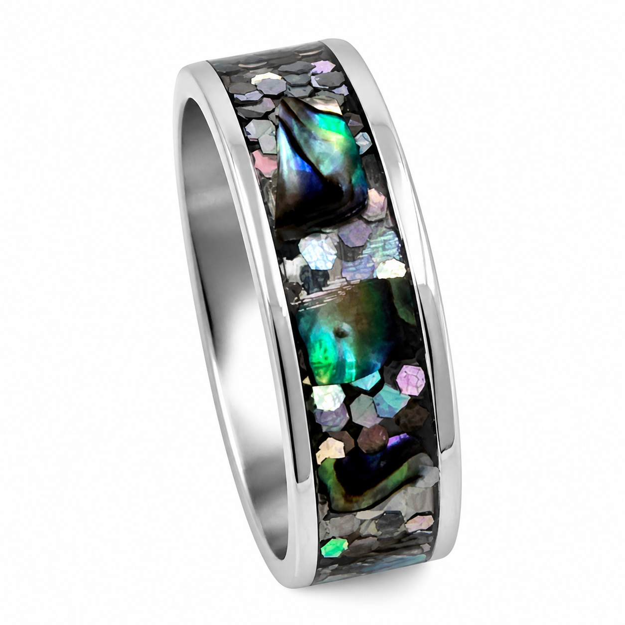 "Fiesta" — Abalone & Multicolor Glitter Stackable Ring, 6mm