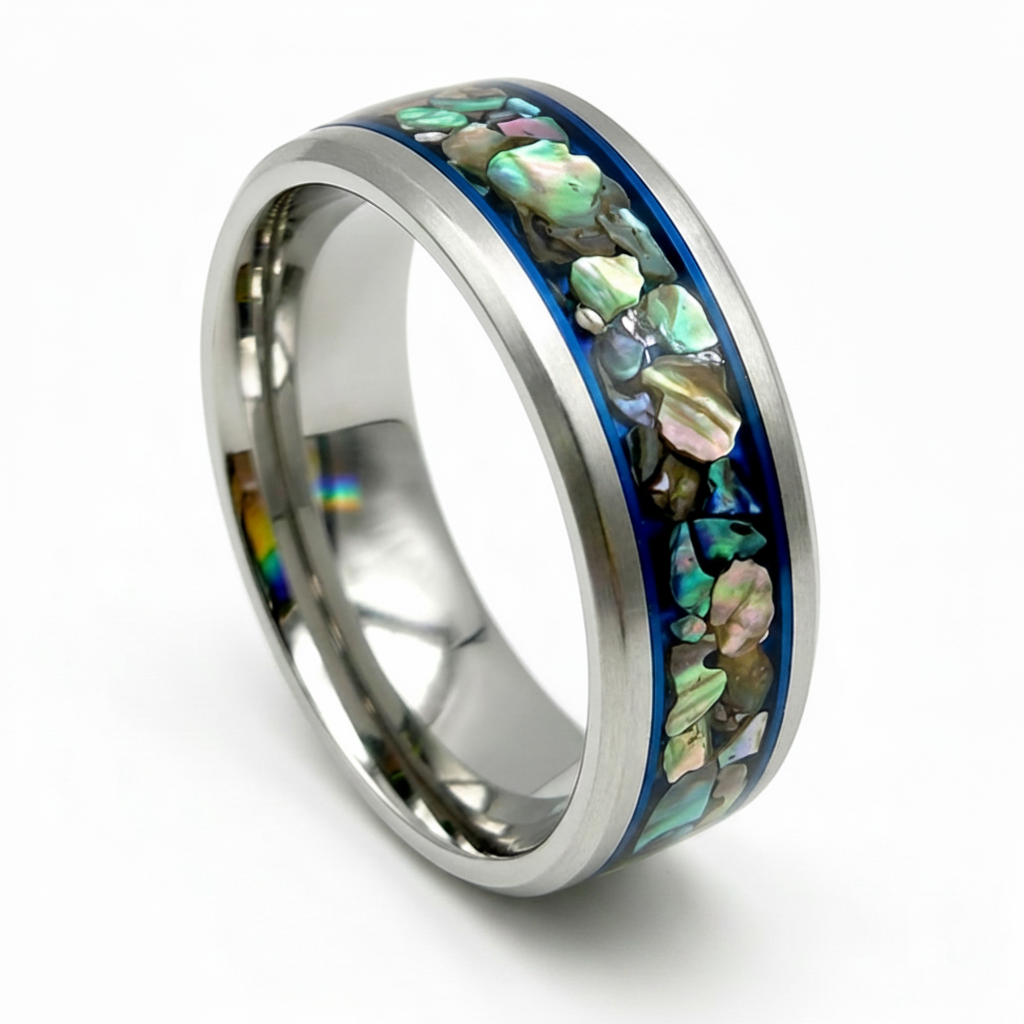 "Trident" — Abalone & Blue Mica Inlay Band, 8mm