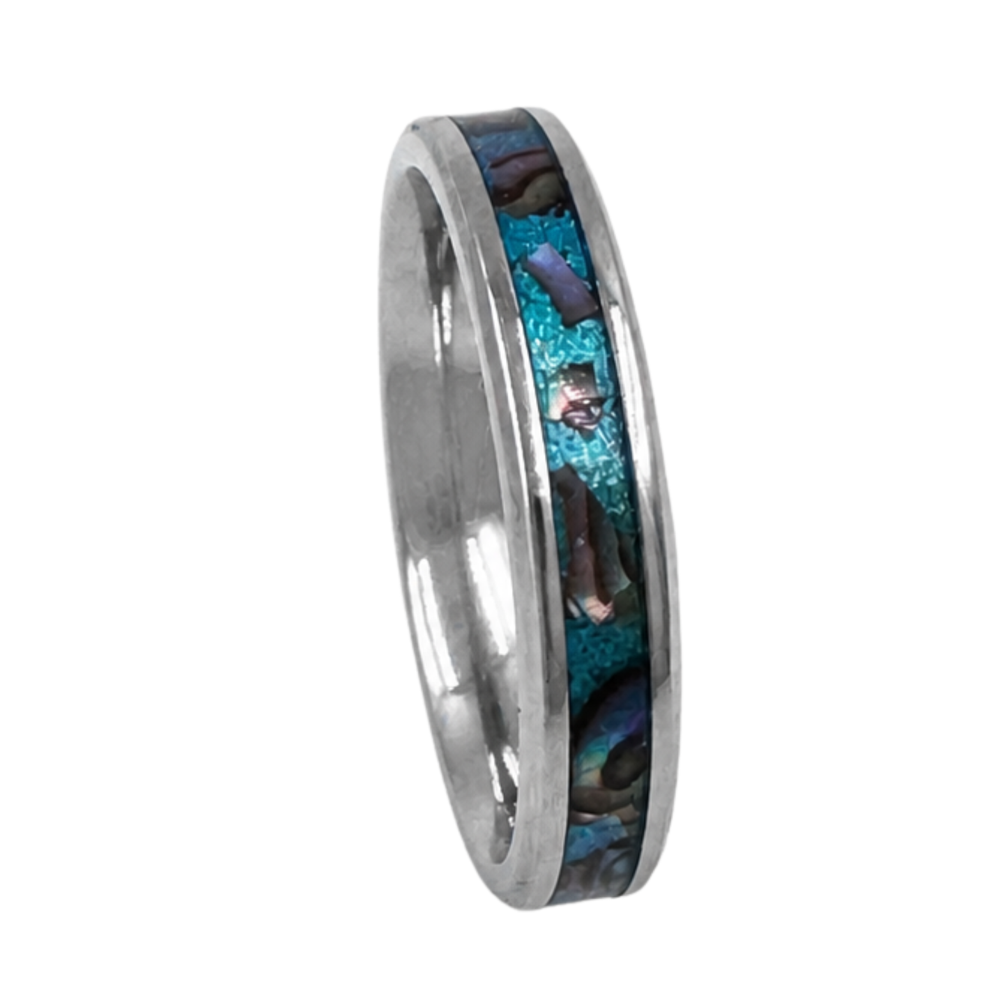 "Maris" — Abalone & Teal Chameleon Stackable Ring, 4mm