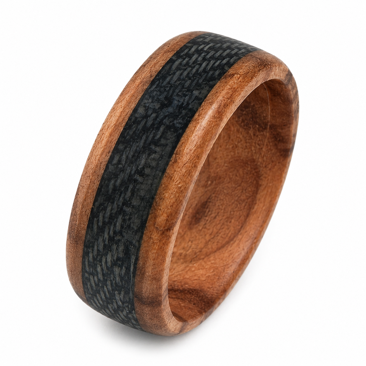 "Wrangler" — Olive Wood & Denim Ring, 8mm
