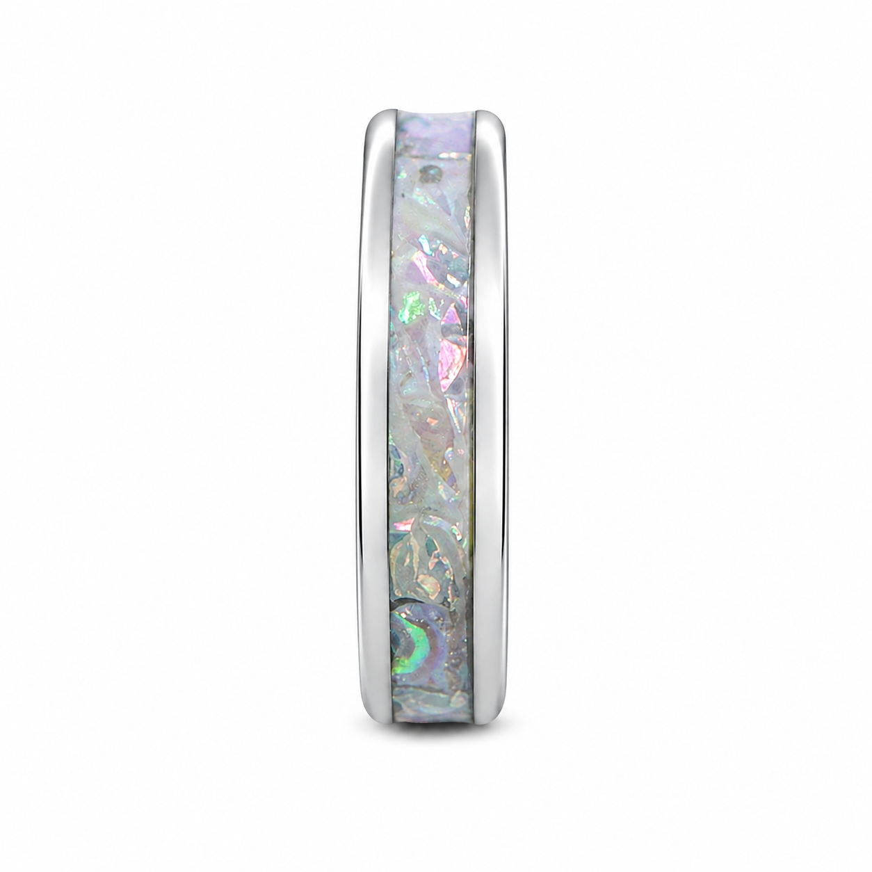"Luna" — Iridescent Stackable Ring, 4mm — Dragon Pearl Burl Dichrolam