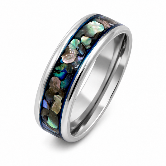 "Trident" — Abalone & Blue Mica Inlay Band, 8mm
