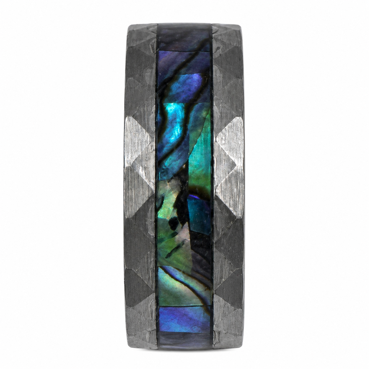 "Maori" — Hammered Tungsten Ring with Paua Abalone Natural Inlay, 8mm