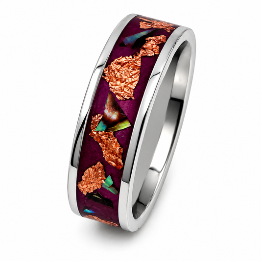 "Eloise" — Purple Lacquer, Abalone & Copper Flake Ring, 6mm — Designer's Own