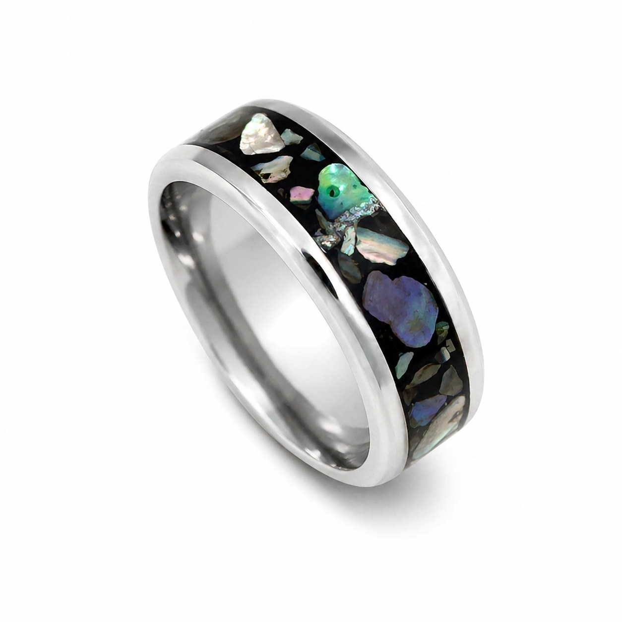 "Phantom" — Abalone & Black Base Inlay Band, 8mm