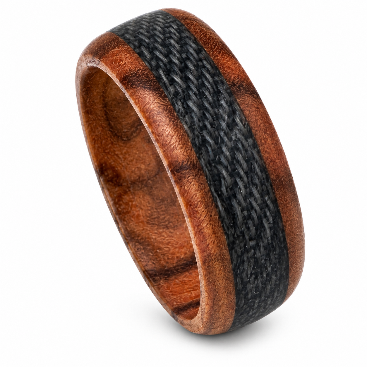 "Wrangler" — Olive Wood & Denim Ring, 8mm