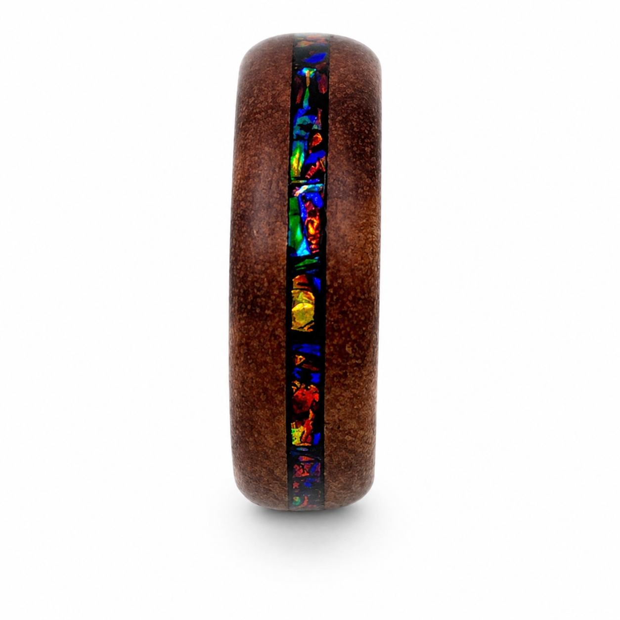"Dragontastic" — Juniper Wood Ring with Dichrolam Inlay, 8mm