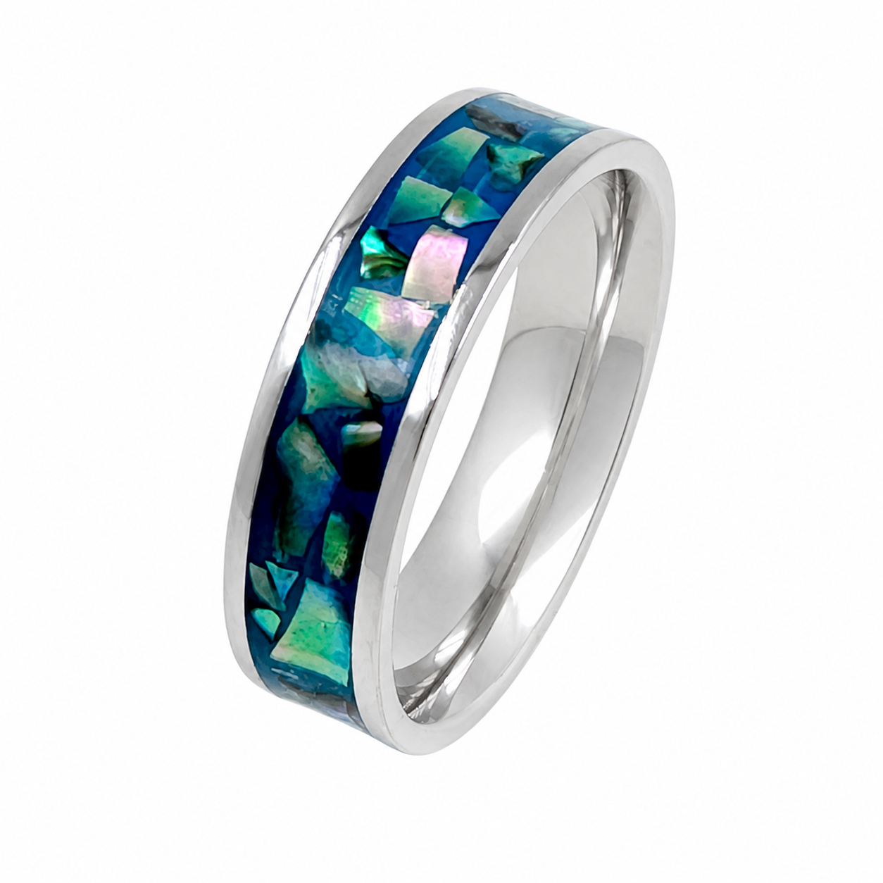 "Azura" — Blue Lacquer & Abalone Stackable Ring, 6mm