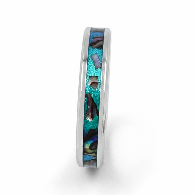 "Maris" — Abalone & Teal Chameleon Stackable Ring, 4mm