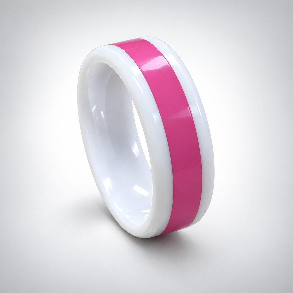 Breast Cancer Awareness Rings — White Ceramic