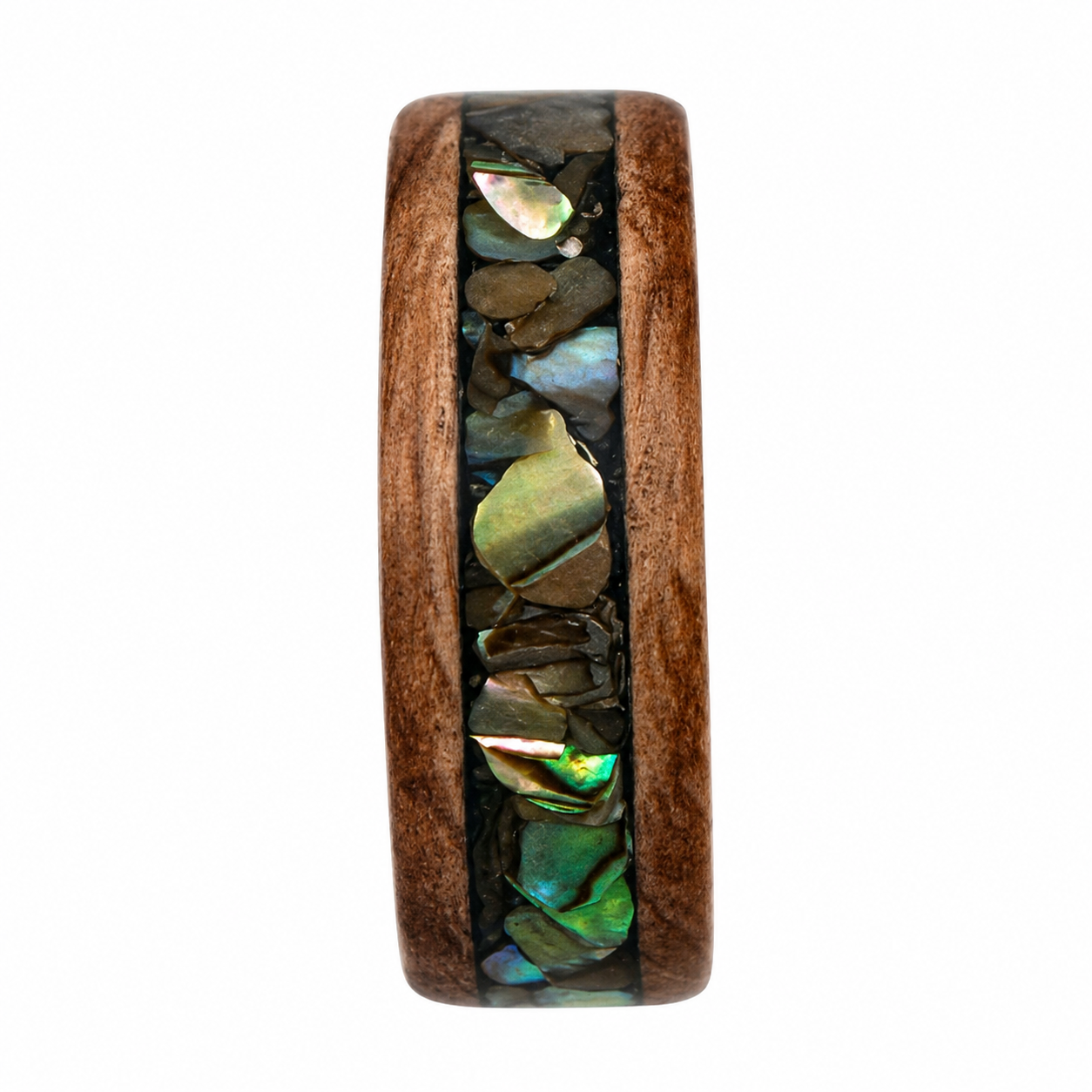 "Bourbon" — Whiskey Barrel Wood & Abalone Shell Ring, 8mm