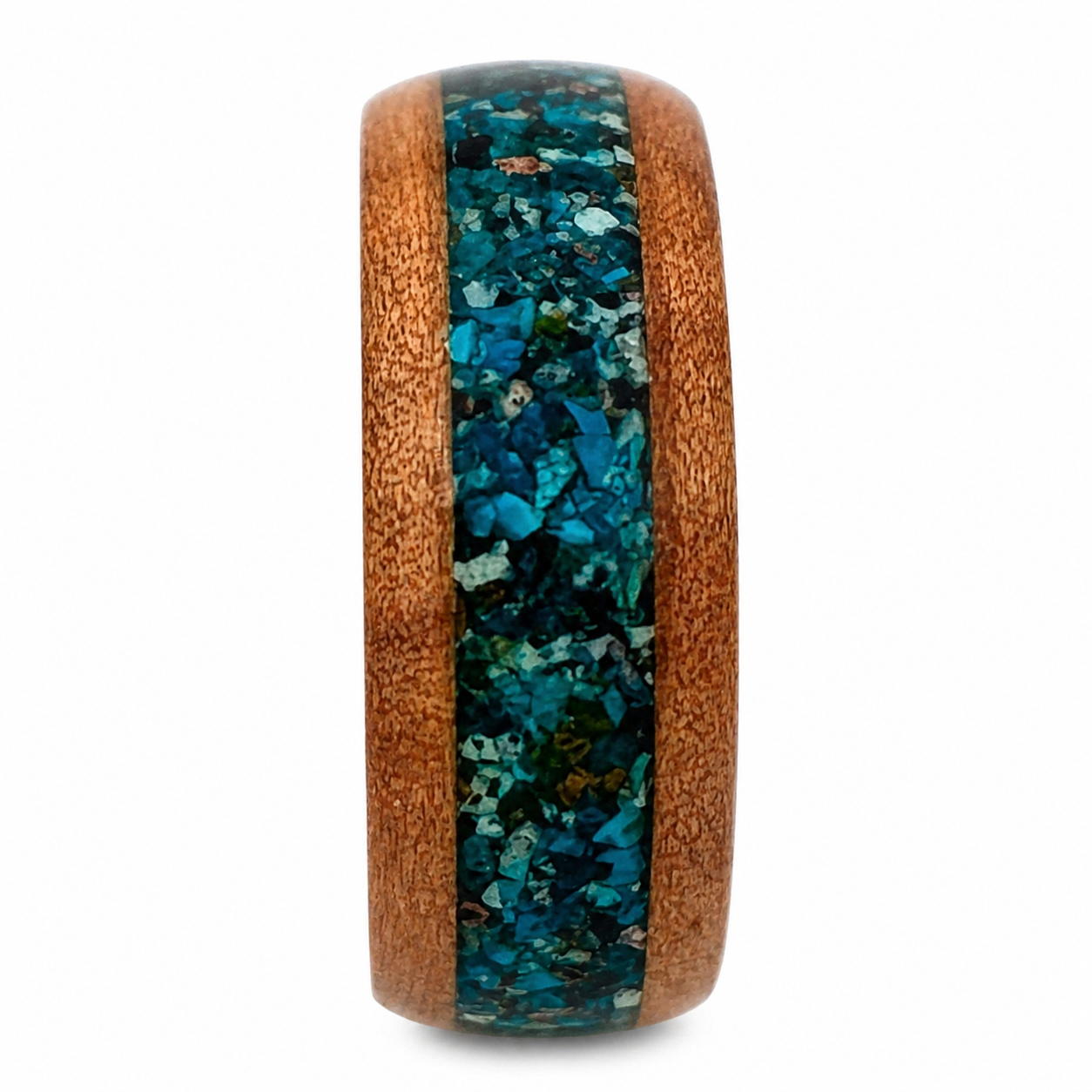 "Sedona" — Olive Wood Ring with Chrysocolla Stone Inlay, 8mm