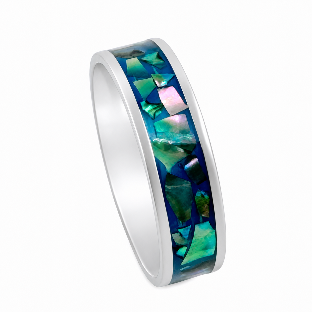"Azura" — Blue Lacquer & Abalone Stackable Ring, 6mm