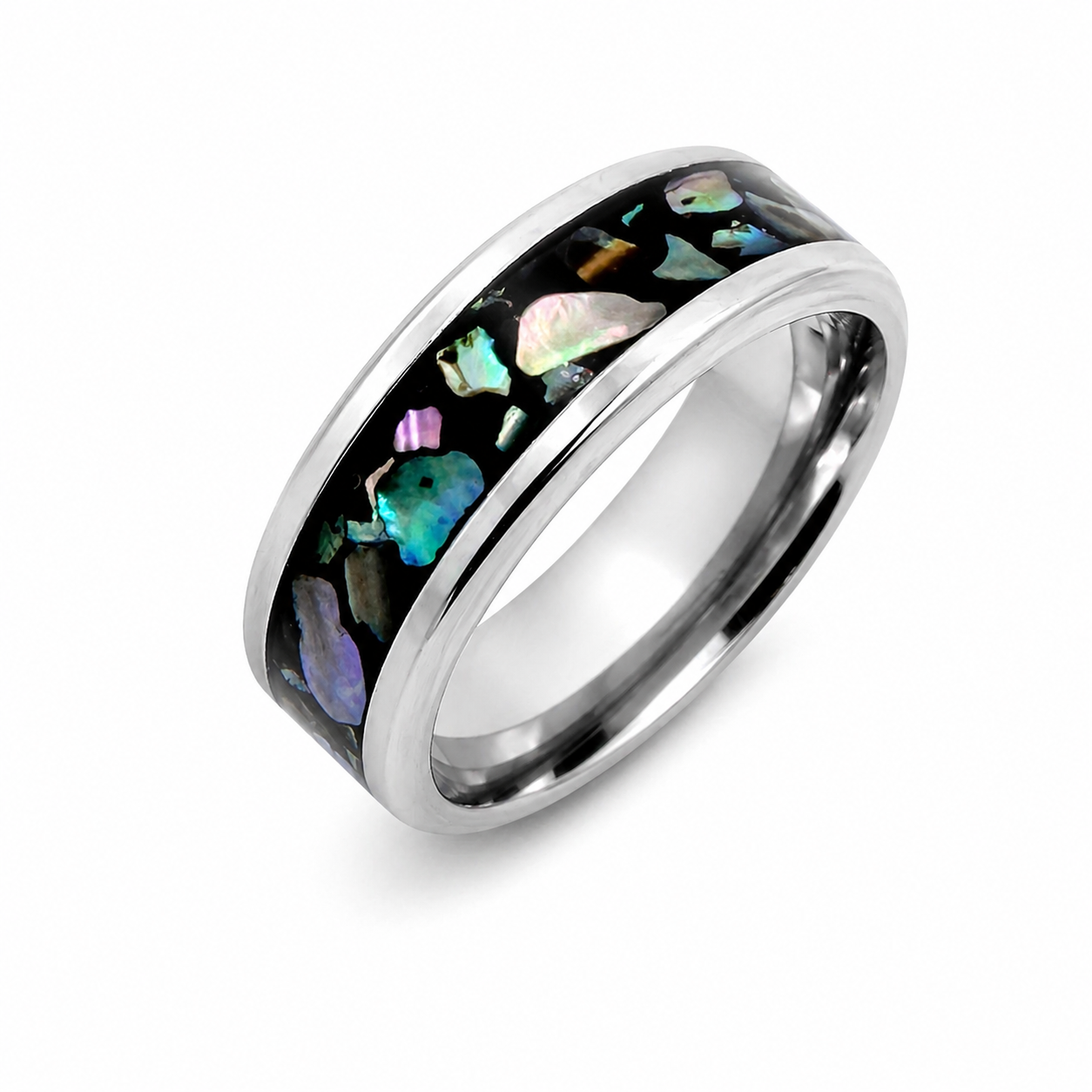 "Phantom" — Abalone & Black Base Inlay Band, 8mm
