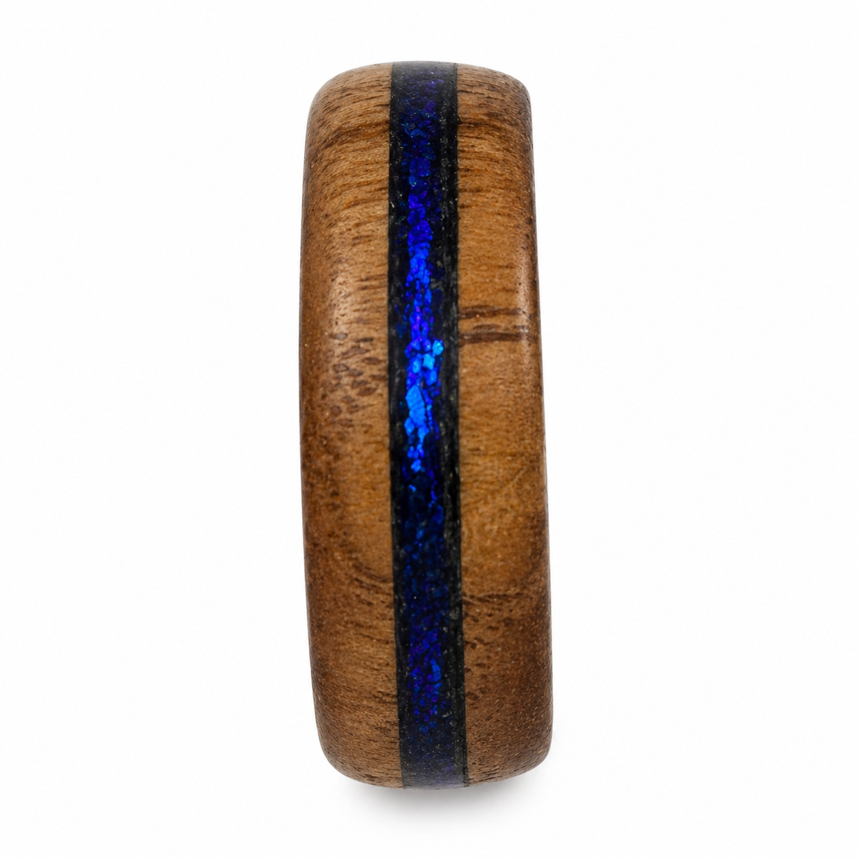 "Specter" — Spalted Maple & Blue Spectre Chameleon Flake Ring, 8mm
