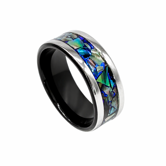 Abalone and Blue Chameleon Ring – Color-Shifting Inlay Band (8mm)