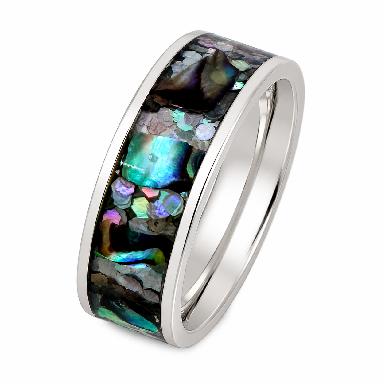 "Fiesta" — Abalone & Multicolor Glitter Stackable Ring, 6mm