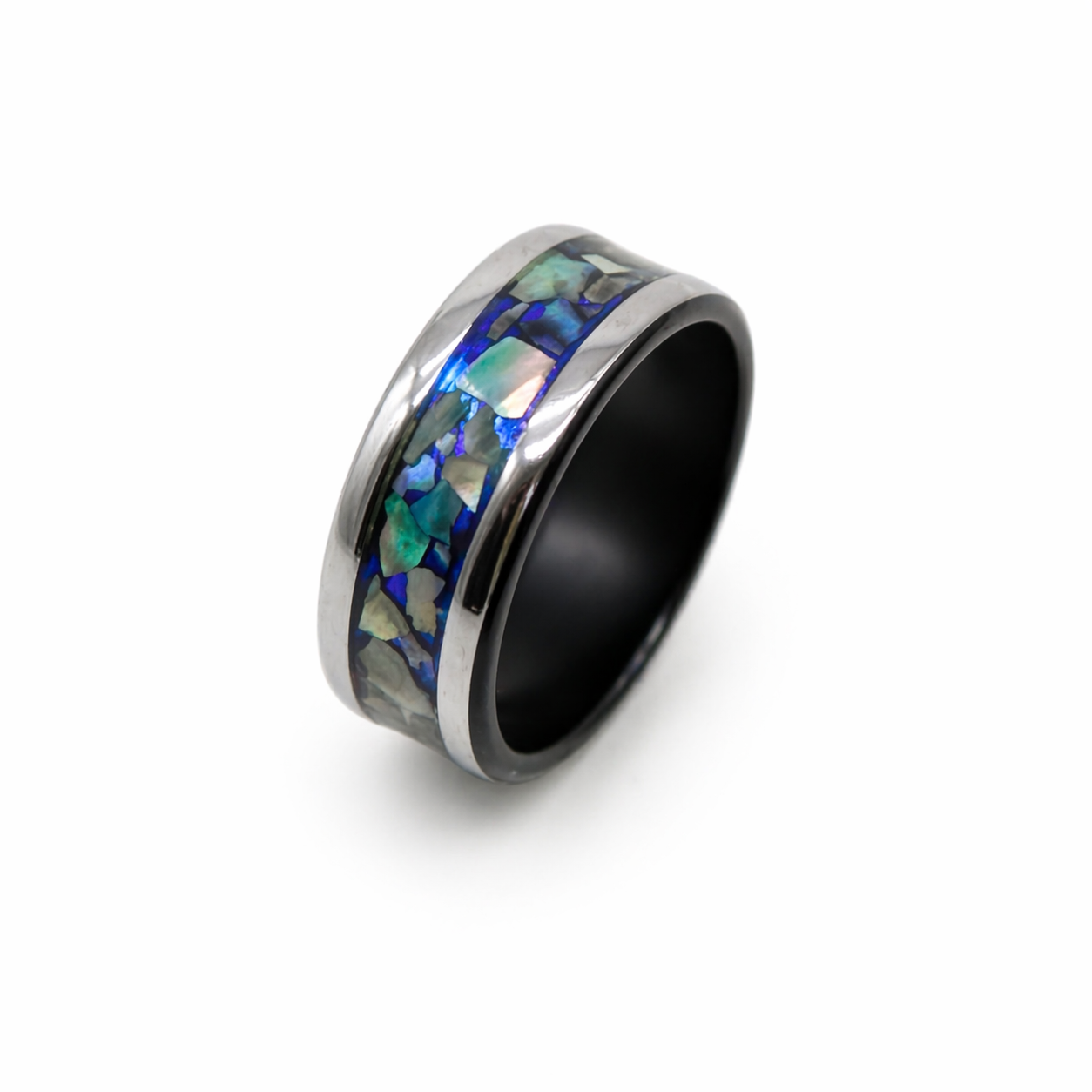 "Nautilus" — Abalone & Blue Chameleon Inlay Band, 8mm