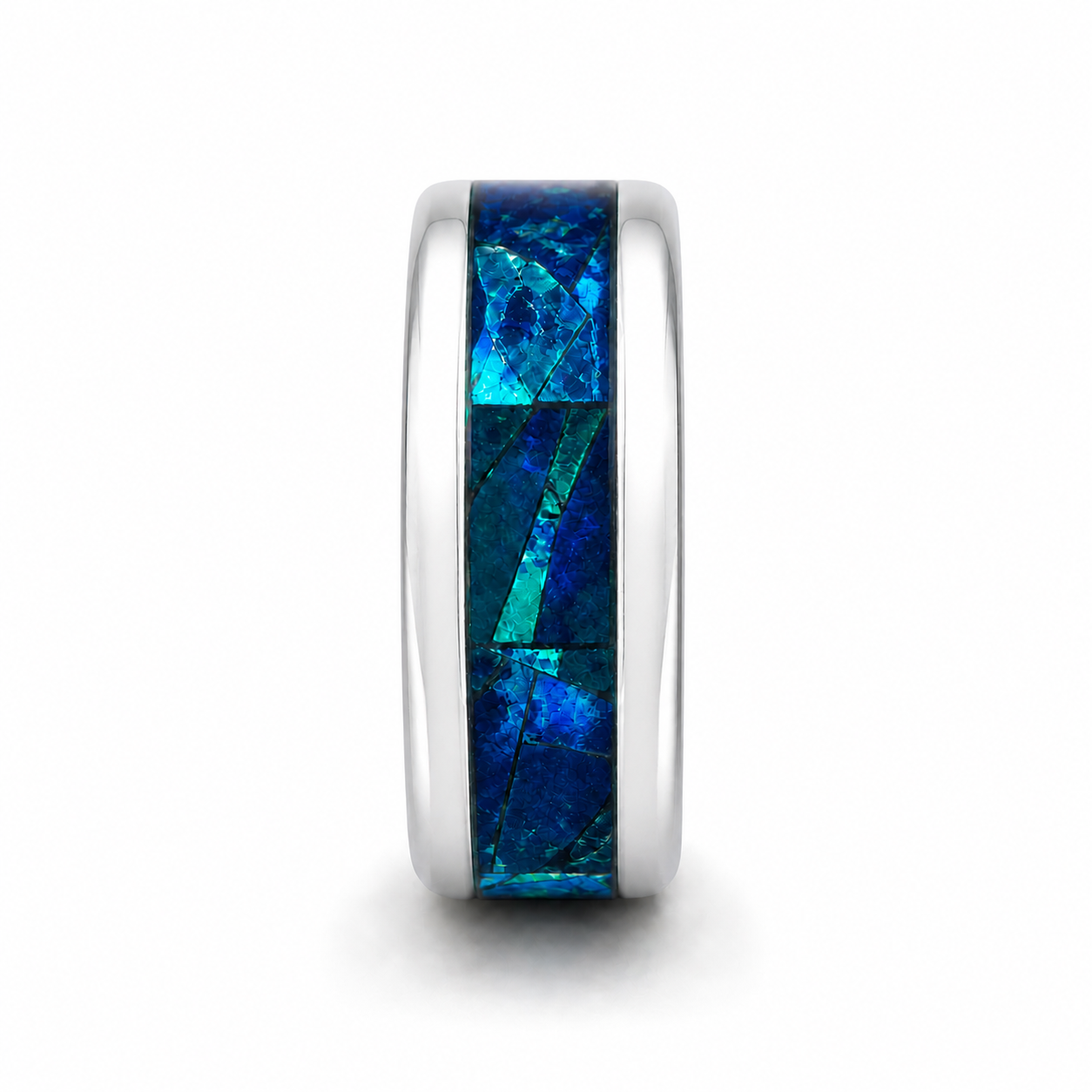 "Kiwi" — Black Stainless Ring with Natural Paua Abalone Inlay, 8mm