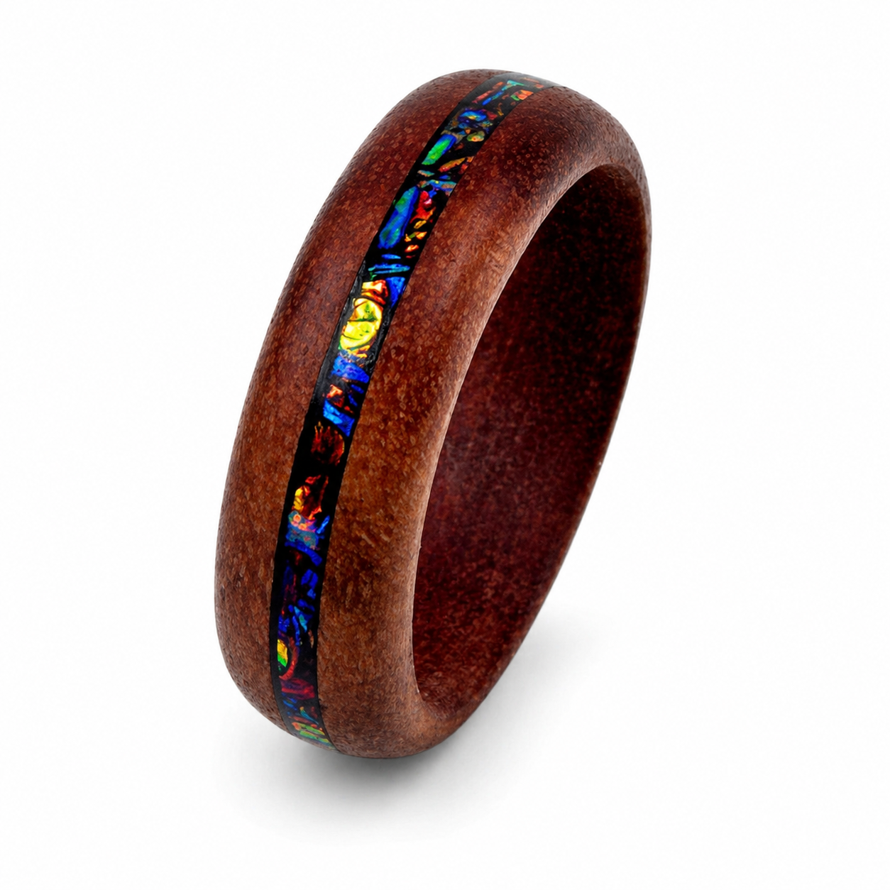 "Dragontastic" — Juniper Wood Ring with Dichrolam Inlay, 8mm