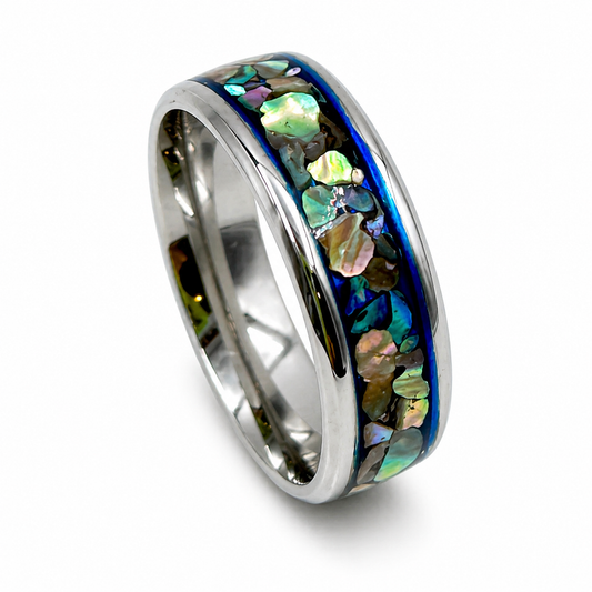 Abalone Blue Mica Ring – Color Shifting Inlay Band (8mm)