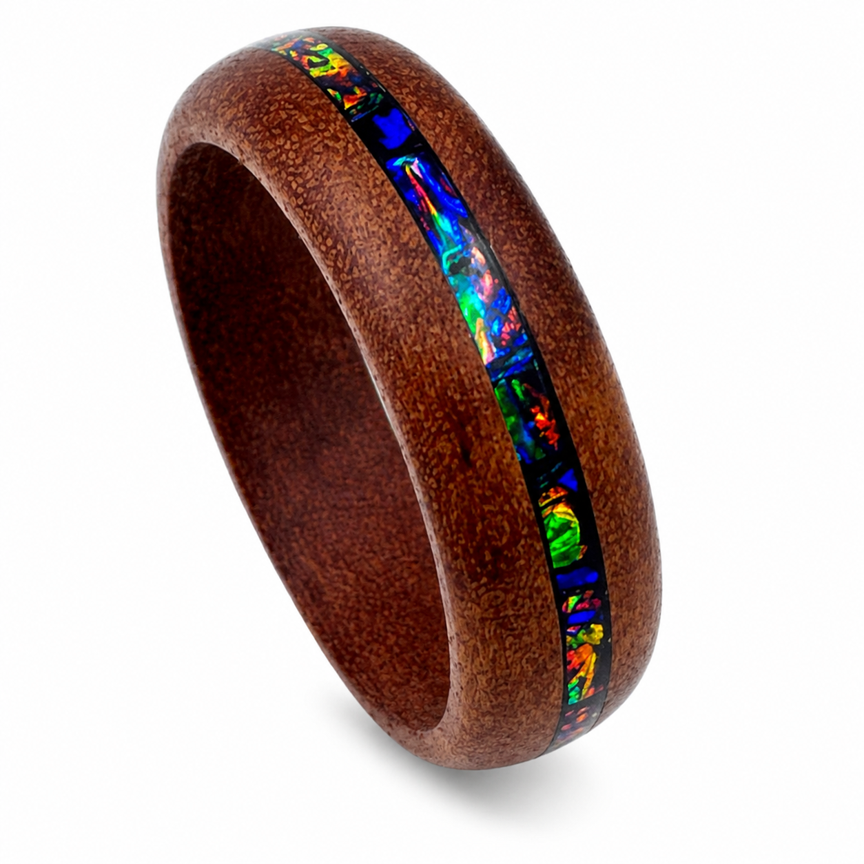 "Dragontastic" — Juniper Wood Ring with Dichrolam Inlay, 8mm